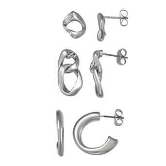 Simply Vera Vera Wang Silver Tone 3-Pair Shape Link Earring Set