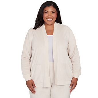 Plus Size Alfred Dunner Open Front Ribbed Trim Sweater Cardigan