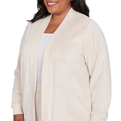 Plus Size Alfred Dunner Open Front Ribbed Trim Sweater Cardigan