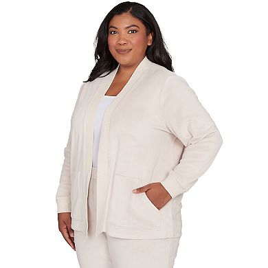Plus Size Alfred Dunner Open Front Ribbed Trim Sweater Cardigan