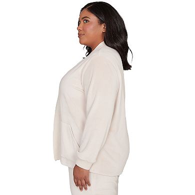 Plus Size Alfred Dunner Open Front Ribbed Trim Sweater Cardigan