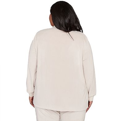 Plus Size Alfred Dunner Open Front Ribbed Trim Sweater Cardigan