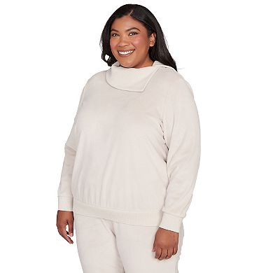 Plus Size Alfred Dunner Solid Shimmer Detail Envelope Neck Top