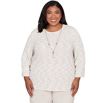 Plus Size Alfred Dunner Space Dye Knit Top with Necklace
