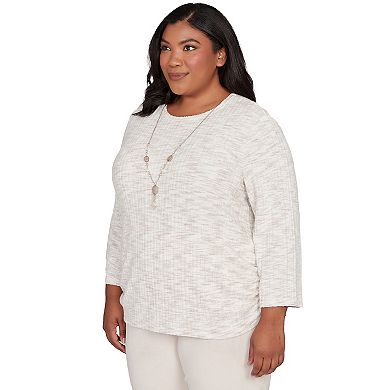 Plus Size Alfred Dunner Space Dye Knit Top with Necklace