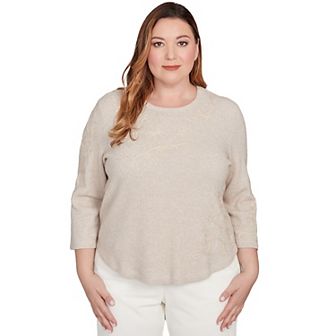 Plus Size Alfred Dunner Asymmetrical Floral Soutache Knit Top
