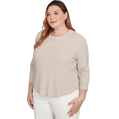 Plus Size Alfred Dunner Asymmetrical Floral Soutache Knit Top