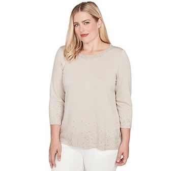 Plus Size Alfred Dunner Heat Set Sparkle Ombre Border Knit Top