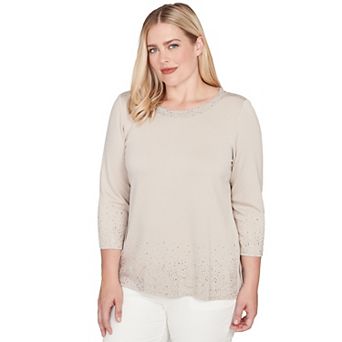 Plus Size Alfred Dunner Heat Set Sparkle Ombre Border Knit Top