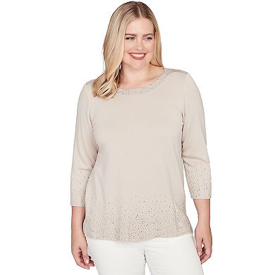 Plus Size Alfred Dunner Heat Set Sparkle Ombre Border Knit Top