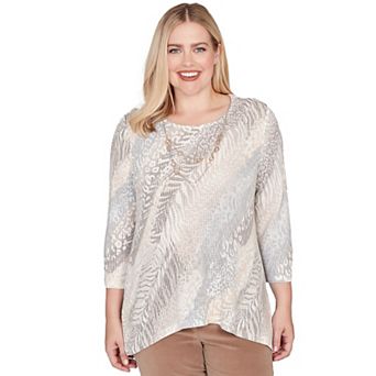 Plus Size Alfred Dunner Diagonal Animal Print Top with Necklace