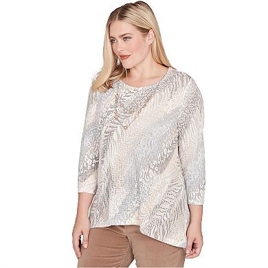 Plus Size Alfred Dunner Diagonal Animal Print Top with Necklace