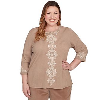 Plus Size Alfred Dunner Embroidered Medallion Center Knit Top