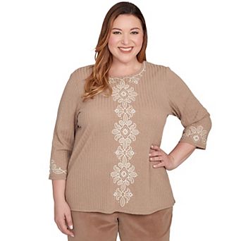 Plus Size Alfred Dunner Embroidered Medallion Center Knit Top