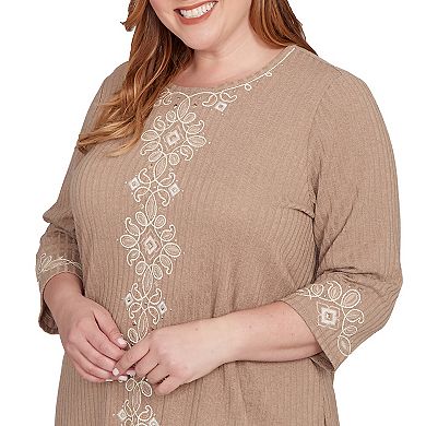 Plus Size Alfred Dunner Embroidered Medallion Center Knit Top