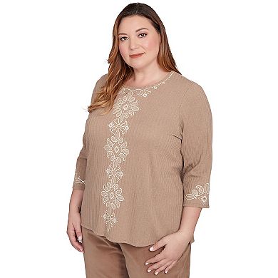 Plus Size Alfred Dunner Embroidered Medallion Center Knit Top