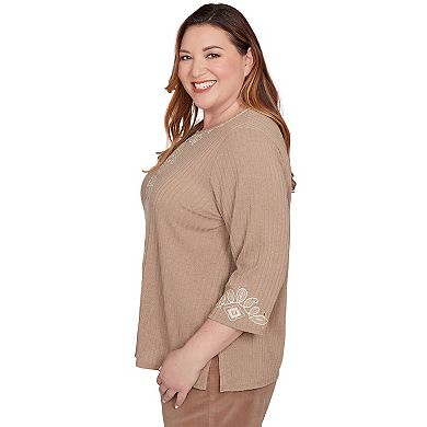 Plus Size Alfred Dunner Embroidered Medallion Center Knit Top