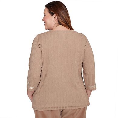 Plus Size Alfred Dunner Embroidered Medallion Center Knit Top