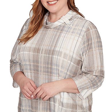 Plus Size Alfred Dunner Draped Cowl Neckline Plaid Knit Top
