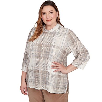 Plus Size Alfred Dunner Draped Cowl Neckline Plaid Knit Top