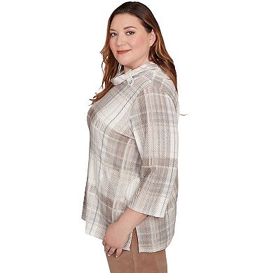 Plus Size Alfred Dunner Draped Cowl Neckline Plaid Knit Top