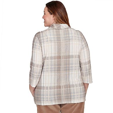 Plus Size Alfred Dunner Draped Cowl Neckline Plaid Knit Top