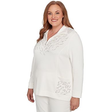 Plus Size Alfred Dunner Metallic Studded Animal Pattern Knit Top