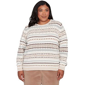 Plus Size Alfred Dunner Geometric Biadere Striped Chenille Sweater
