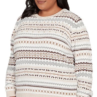 Plus Size Alfred Dunner Geometric Biadere Striped Chenille Sweater