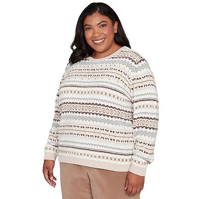 Plus Size Alfred Dunner Geometric Biadere Striped Chenille Sweater