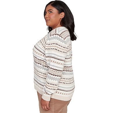 Plus Size Alfred Dunner Geometric Biadere Striped Chenille Sweater
