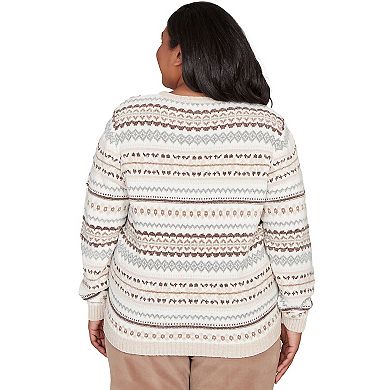 Plus Size Alfred Dunner Geometric Biadere Striped Chenille Sweater