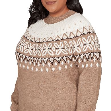 Plus Size Alfred Dunner Fair Isle Gold Studded Sweater