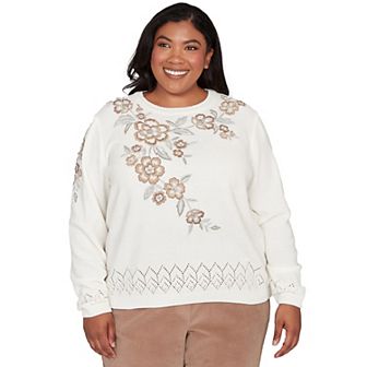 Plus Size Alfred Dunner Floral Embroidered Chenille Sweater