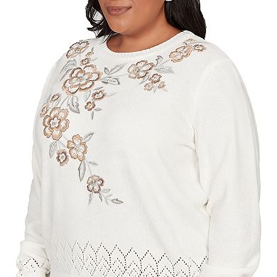 Plus Size Alfred Dunner Floral Embroidered Chenille Sweater
