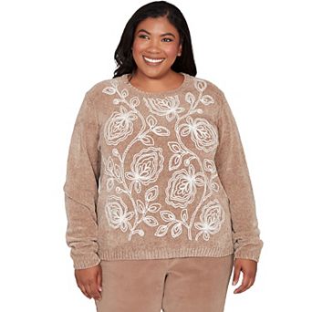 Plus Size Alfred Dunner Stitched Leaf Detail Chenille Sweater