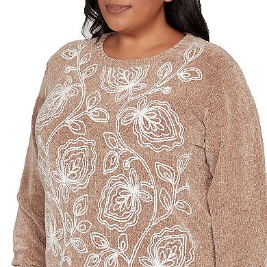 Plus Size Alfred Dunner Stitched Leaf Detail Chenille Sweater