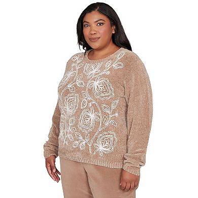 Plus Size Alfred Dunner Stitched Leaf Detail Chenille Sweater