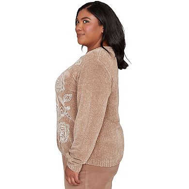 Plus Size Alfred Dunner Stitched Leaf Detail Chenille Sweater