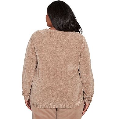 Plus Size Alfred Dunner Stitched Leaf Detail Chenille Sweater