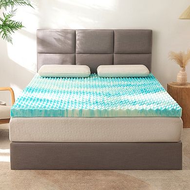 Elegant Comfort Memory Foam Cooling Gel-Infused Egg Crate 3in Mattress Topper.