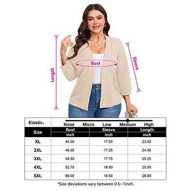 Plus Size Women's Lightweight Knit Cardigan 3/4 Sleeve Cover Up Casual Open Front Sweater Cardigan