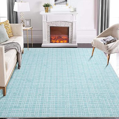 Garvee Modern Plaid Machine Washable Non Slip Low Pile Area Rugs for Living Room Bedroom Kitchen