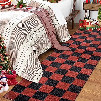 Garvee Christmas Area Rug - Classic Checkered Pattern Ultra-Thin Washable Holiday Floor Decor Mat