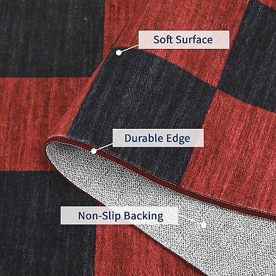 Garvee Christmas Area Rug - Classic Checkered Pattern Ultra-Thin Washable Holiday Floor Decor Mat