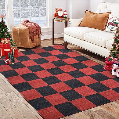 Garvee Christmas Area Rug - Classic Checkered Pattern Ultra-Thin Washable Holiday Floor Decor Mat