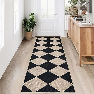 Garvee Modern Geometric Diamond Area Rug Washable Ultra Thin Non-Slip Rug for Living Room Bedroom