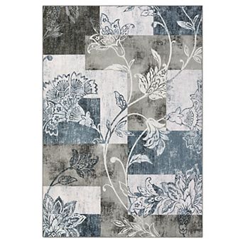 Garvee Modern Floral Print Machine Washable Non Slip Foldable Area Rug for Living Room Bedroom