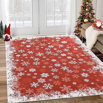 Garvee Xmas Tree and Snowflake Area Rugs Resistant Accent Rug for Dining Bedroom Decor