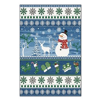 Garvee Christmas Area Rug Festive Snowflake Snowman & Reindeer Print Washable Non Slip Rug for Home